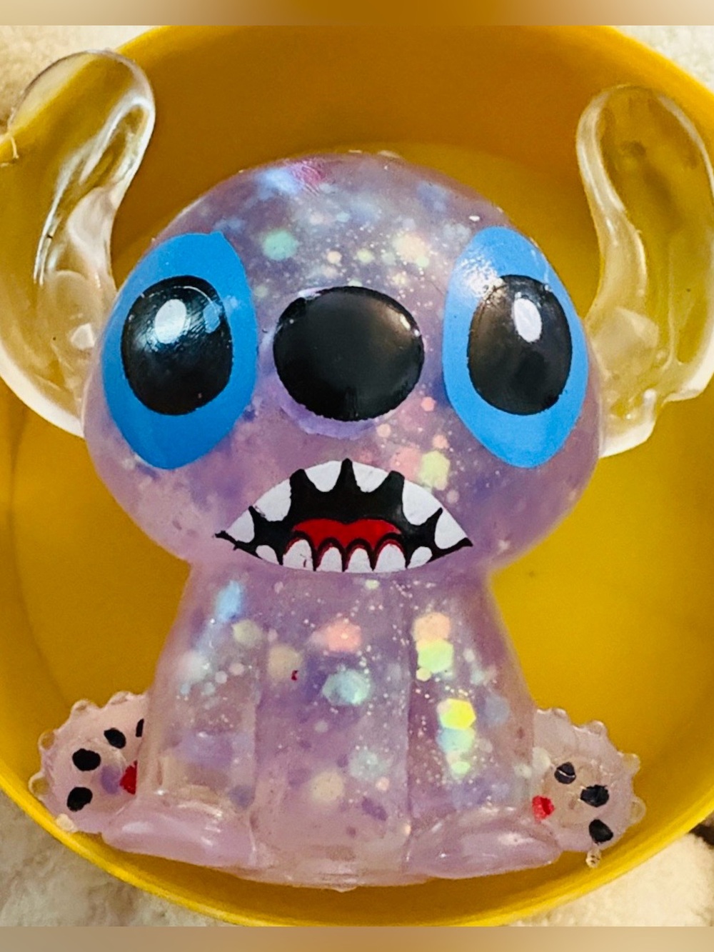 Disney Stitch Squishy Toy -Clear Glitter, in Dumpling Container, NIP, Retail $22 - Picture 2 of 3